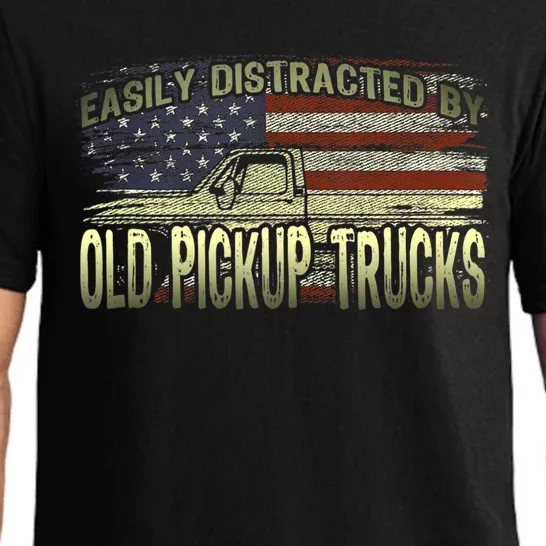 Easily Distracted By Old Pickup Trucks American Flag Truck Pajama Set