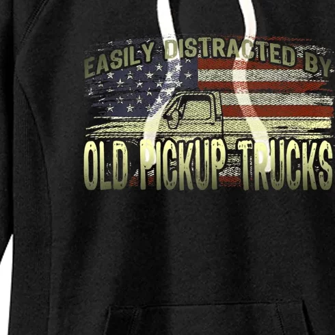 Easily Distracted By Old Pickup Trucks American Flag Truck Women's Fleece Hoodie