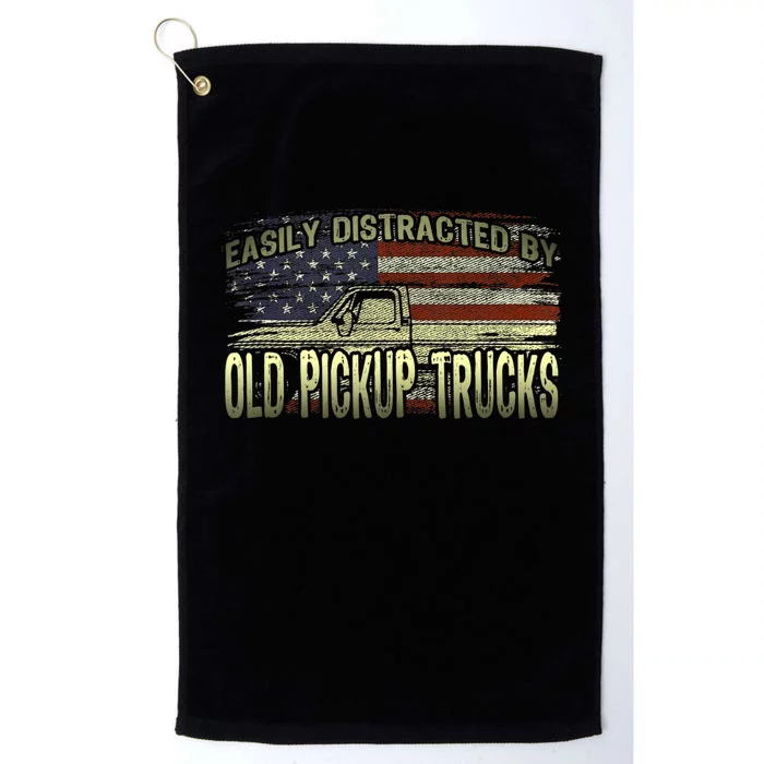 Easily Distracted By Old Pickup Trucks American Flag Truck Platinum Collection Golf Towel