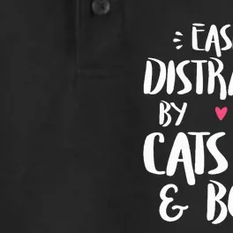 Easily Distracted by Cats and Books Cat & Book Lover Dry Zone Grid Performance Polo