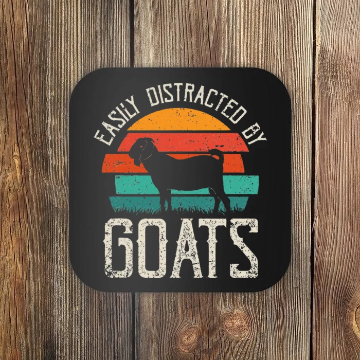 Easily Distracted By Goats Funny Jokes Sarcastic Coaster