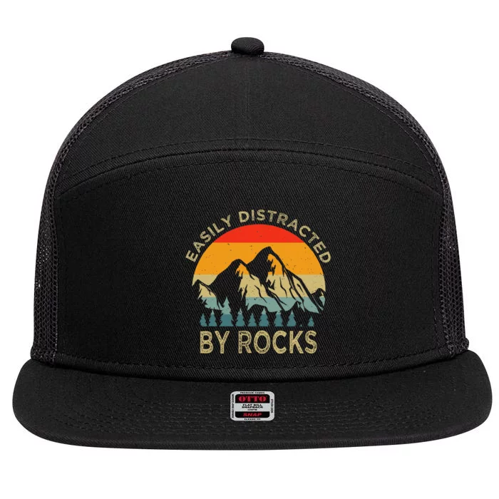 Easily Distracted By Rocks Vintage Funny Rocks 7 Panel Mesh Trucker Snapback Hat