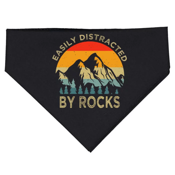 Easily Distracted By Rocks Vintage Funny Rocks USA-Made Doggie Bandana