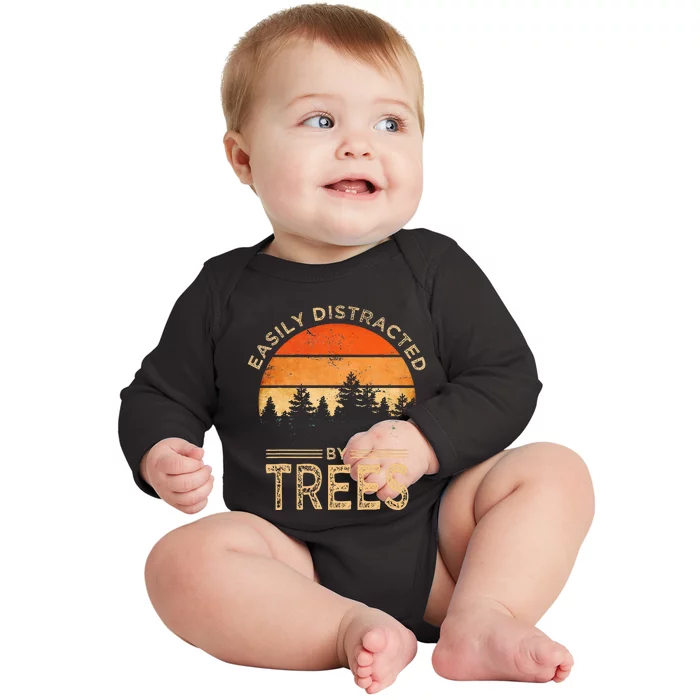 Easily Distracted By Trees Vintage Funny Tree Baby Long Sleeve Bodysuit