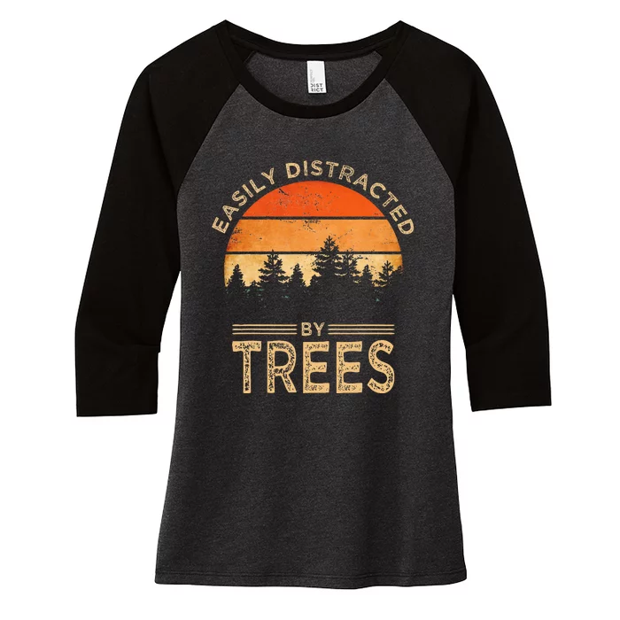 Easily Distracted By Trees Vintage Funny Tree Women's Tri-Blend 3/4-Sleeve Raglan Shirt