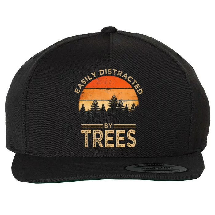 Easily Distracted By Trees Vintage Funny Tree Wool Snapback Cap