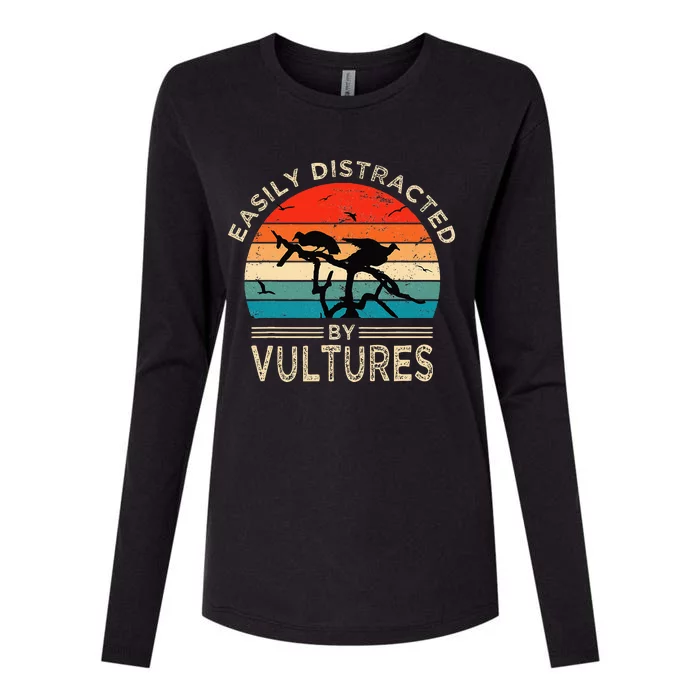 Easily Distracted By Vultures Vintage Funny Vulture Womens Cotton Relaxed Long Sleeve T-Shirt