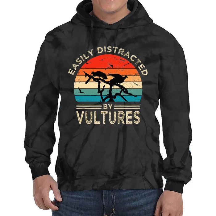 Easily Distracted By Vultures Vintage Funny Vulture Tie Dye Hoodie