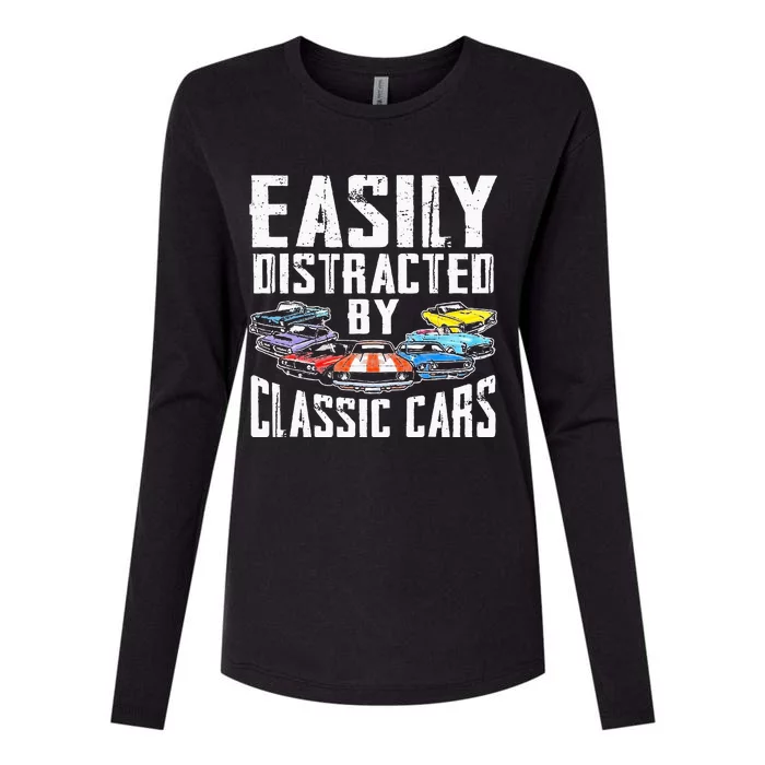 Easily Distracted By Classic Cars Womens Cotton Relaxed Long Sleeve T-Shirt