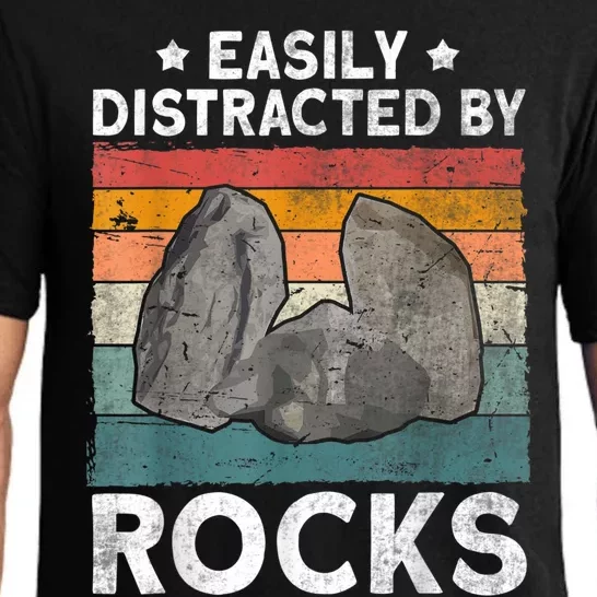 Easily Distracted By Rocks Collector Mineral Retro Geologist Pajama Set