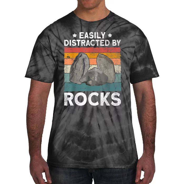 Easily Distracted By Rocks Collector Mineral Retro Geologist Tie-Dye T-Shirt