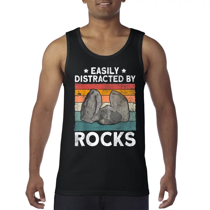 Easily Distracted By Rocks Collector Mineral Retro Geologist Tank Top