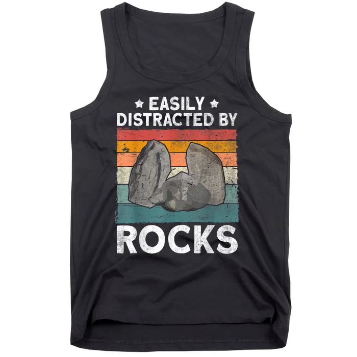 Easily Distracted By Rocks Collector Mineral Retro Geologist Tank Top