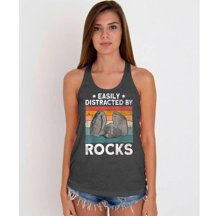 Easily Distracted By Rocks Collector Mineral Retro Geologist Women's Knotted Racerback Tank