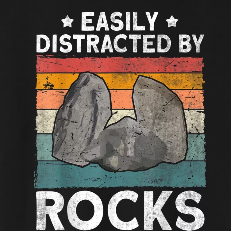 Easily Distracted By Rocks Collector Mineral Retro Geologist Women's Crop Top Tee