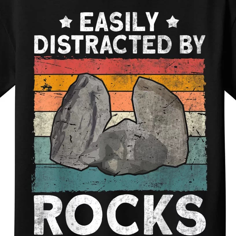 Easily Distracted By Rocks Collector Mineral Retro Geologist Kids T-Shirt