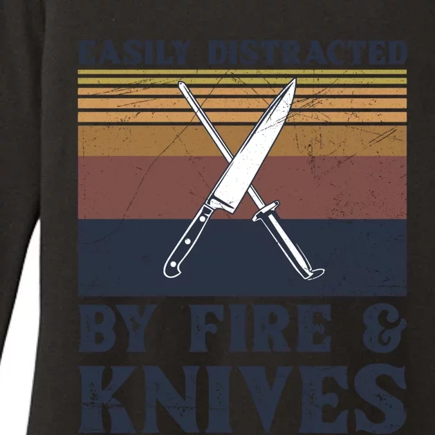 Easily Distracted By Fire And Knives Design Chef Gift Womens CVC Long Sleeve Shirt