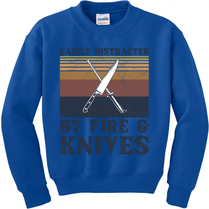 Easily Distracted By Fire And Knives Design Chef Gift Kids Sweatshirt