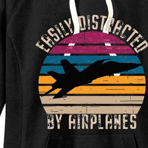 Easily Distracted By Airplanes Pilot Aviation Plane Lover Women's Fleece Hoodie