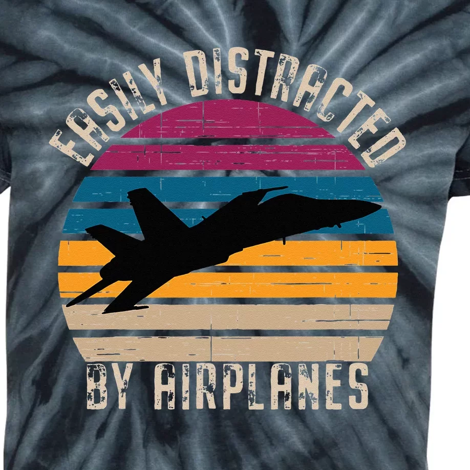 Easily Distracted By Airplanes Pilot Aviation Plane Lover Kids Tie-Dye T-Shirt