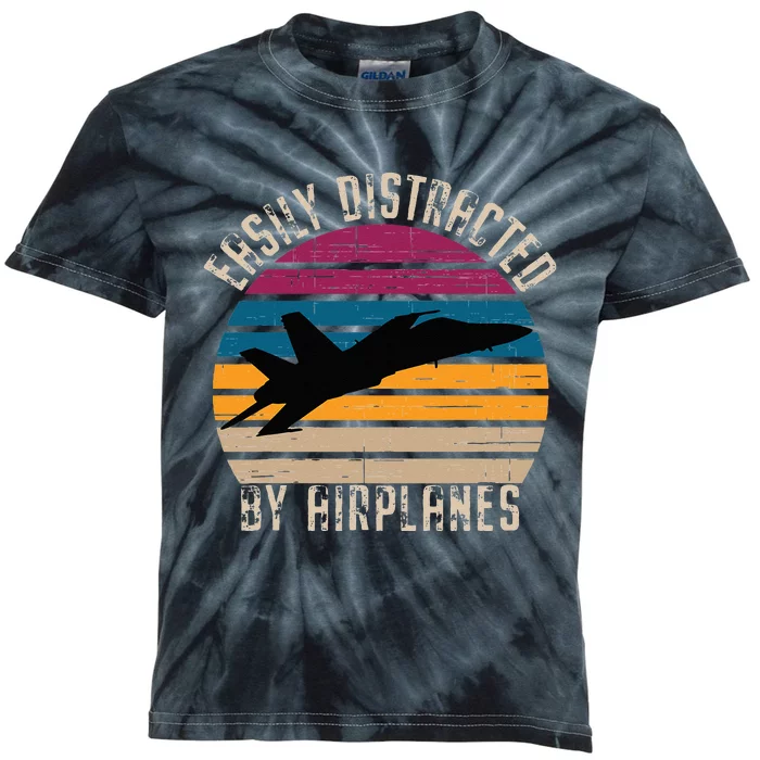 Easily Distracted By Airplanes Pilot Aviation Plane Lover Kids Tie-Dye T-Shirt