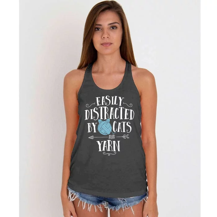 Easily Distracted By Cats And Yarn Knitting Yarn Crochet Women's Knotted Racerback Tank