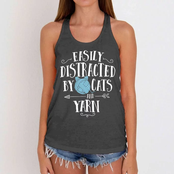 Easily Distracted By Cats And Yarn Knitting Yarn Crochet Women's Knotted Racerback Tank