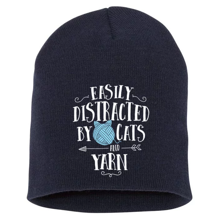 Easily Distracted By Cats And Yarn Knitting Yarn Crochet Short Acrylic Beanie