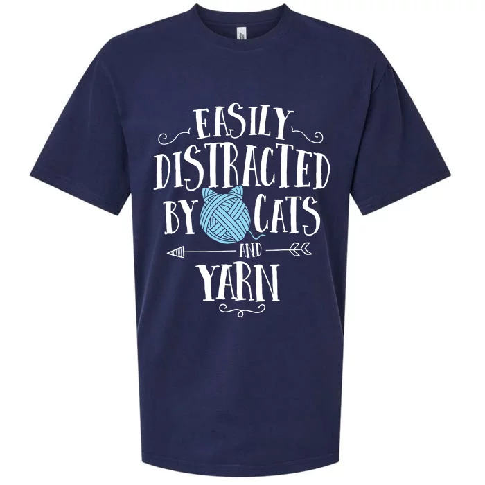 Easily Distracted By Cats And Yarn Knitting Yarn Crochet Sueded Cloud Jersey T-Shirt