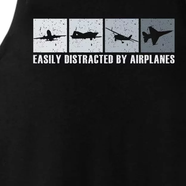 Easily Distracted By Airplanes Aviation Pilot Airplane Ladies Tri-Blend Wicking Tank