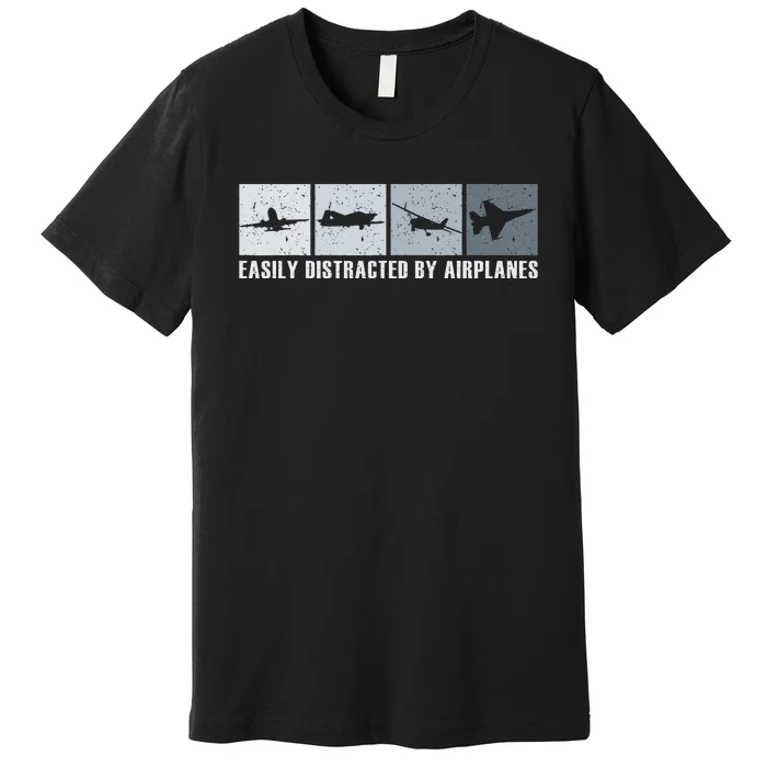 Easily Distracted By Airplanes Aviation Pilot Airplane Premium T-Shirt