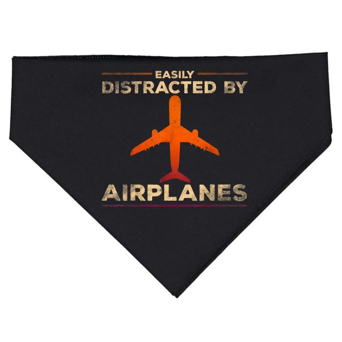 Easily Distracted By Airplanes Airplane Lover Aviation USA-Made Doggie Bandana