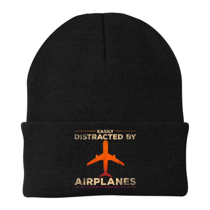 Easily Distracted By Airplanes Airplane Lover Aviation Knit Cap Winter Beanie