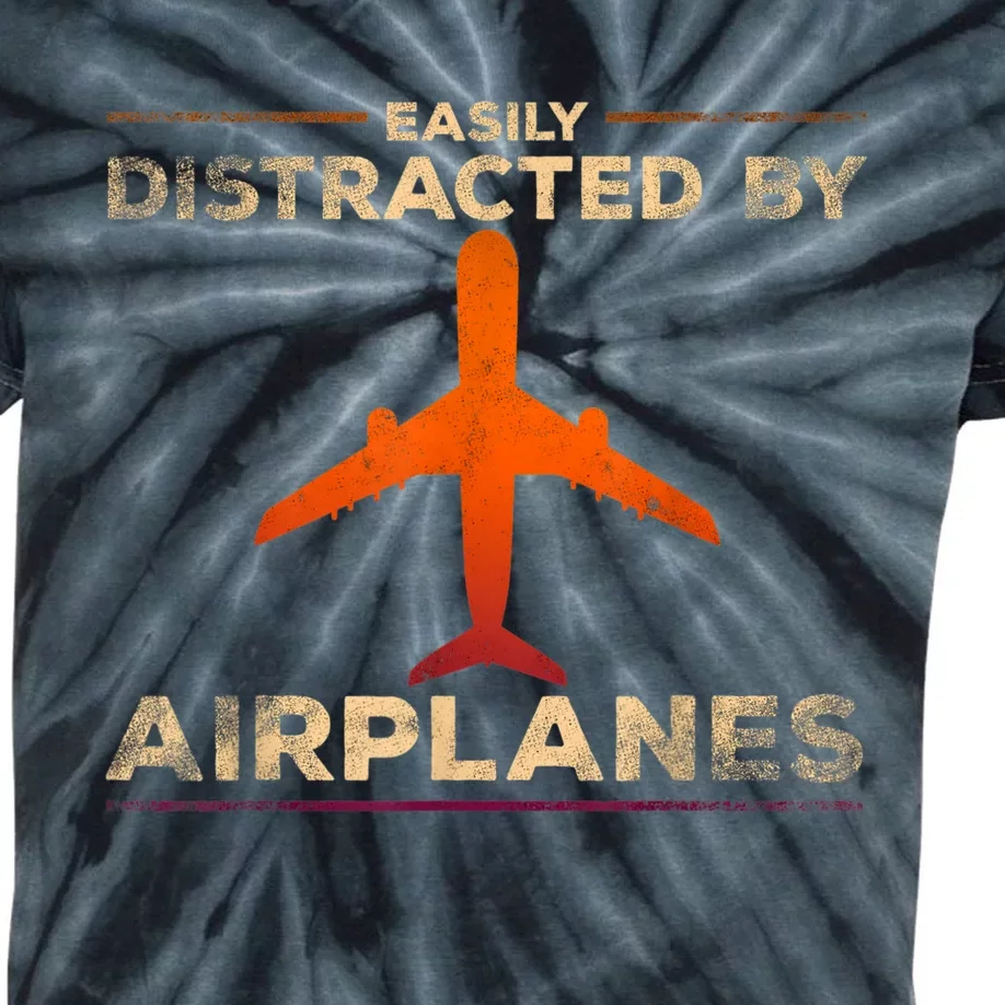 Easily Distracted By Airplanes Airplane Lover Aviation Kids Tie-Dye T-Shirt