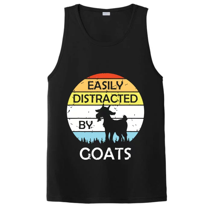 Easily Distracted By Goats Retro Vintage Funny Goat Lover Performance Tank