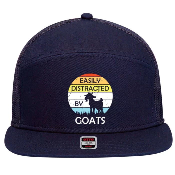 Easily Distracted By Goats Retro Vintage Funny Goat Lover 7 Panel Mesh Trucker Snapback Hat