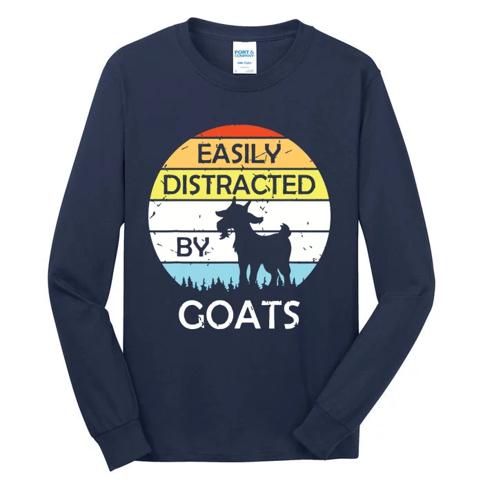 Easily Distracted By Goats Retro Vintage Funny Goat Lover Tall Long Sleeve T-Shirt