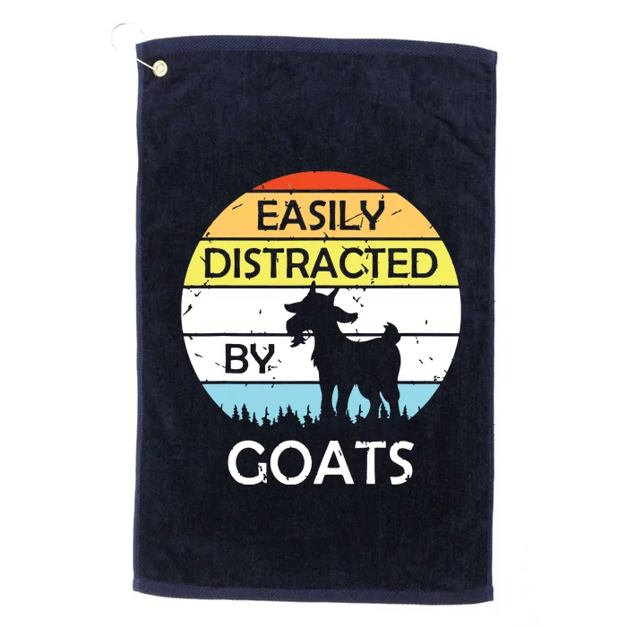 Easily Distracted By Goats Retro Vintage Funny Goat Lover Platinum Collection Golf Towel