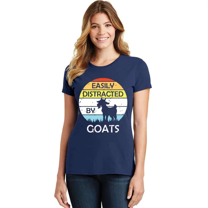 Easily Distracted By Goats Retro Vintage Funny Goat Lover Women's T-Shirt