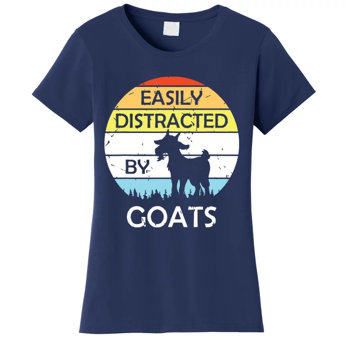 Easily Distracted By Goats Retro Vintage Funny Goat Lover Women's T-Shirt