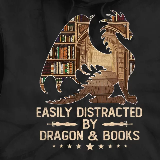 Easily Distracted By Dragons And Books Tie Dye Hoodie