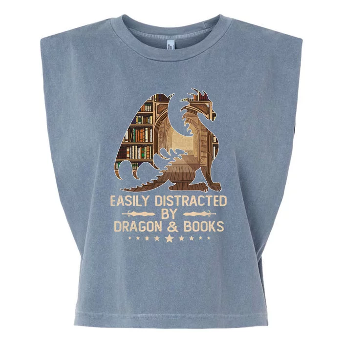 Easily Distracted By Dragons And Books Garment-Dyed Women's Muscle Tee