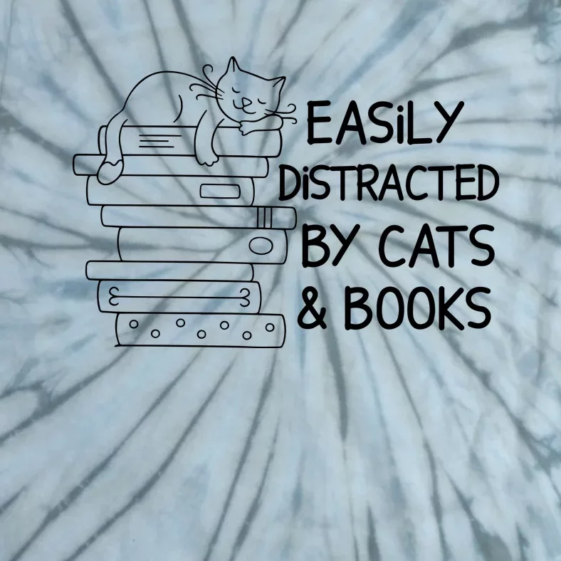 Easily Distracted By Cats And Books Funny Cat Tie-Dye T-Shirt