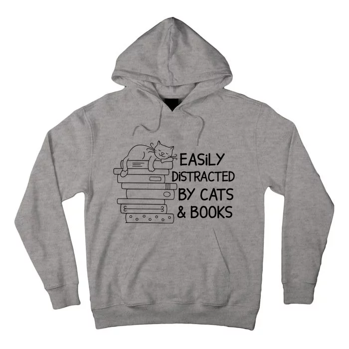 Easily Distracted By Cats And Books Funny Cat Tall Hoodie