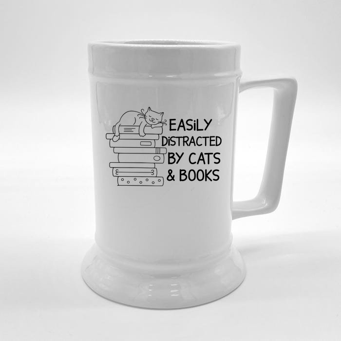 Easily Distracted By Cats And Books Funny Cat Front & Back Beer Stein