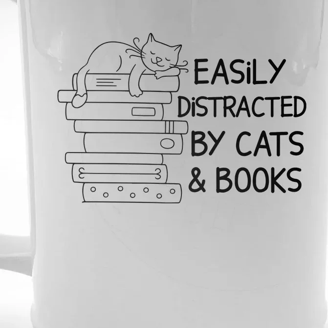 Easily Distracted By Cats And Books Funny Cat Front & Back Beer Stein