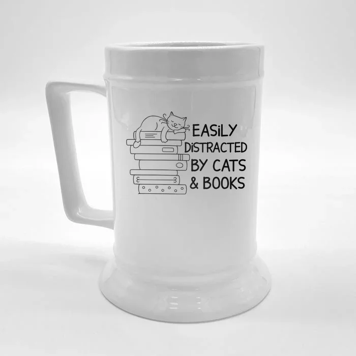 Easily Distracted By Cats And Books Funny Cat Front & Back Beer Stein