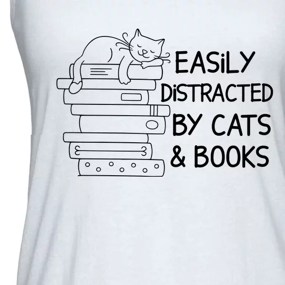 Easily Distracted By Cats And Books Funny Cat Ladies Essential Flowy Tank