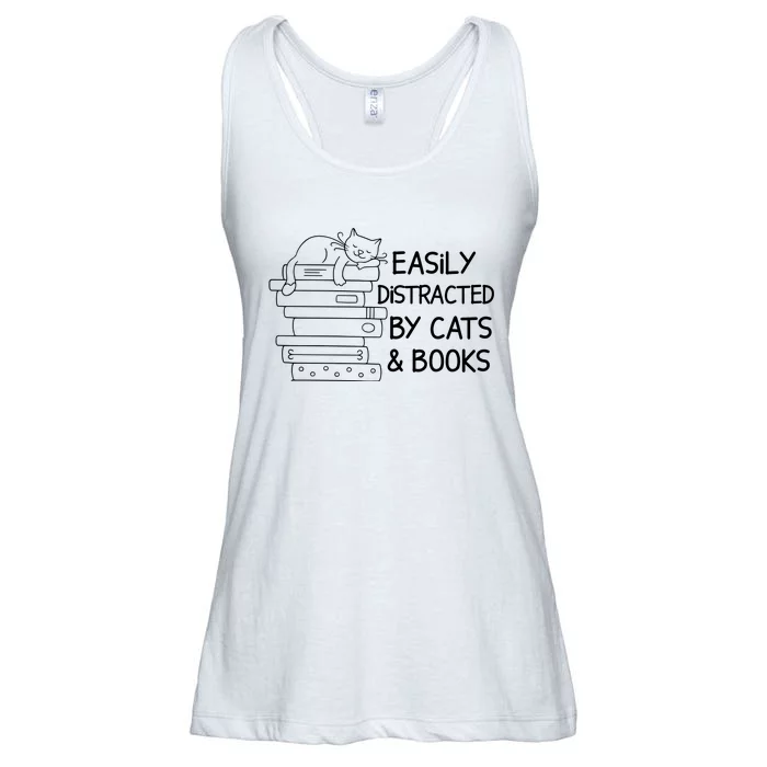 Easily Distracted By Cats And Books Funny Cat Ladies Essential Flowy Tank