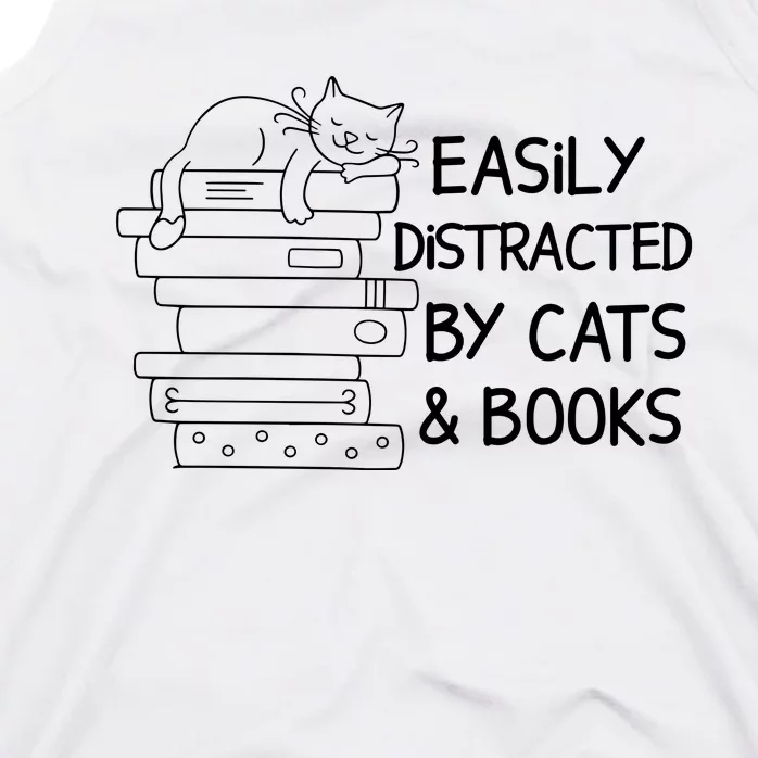 Easily Distracted By Cats And Books Funny Cat Tank Top